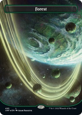 2022 Magic: The Gathering: Unfinity (UNF) - Forest 495 Borderless Galaxy Foil (#495, Land) (Foil, Lightly Played)