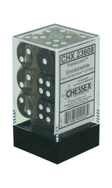 16mm D6 Dice Block (12) - Translucent Smoke/White