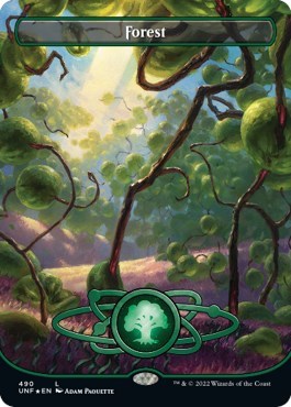 2022 Magic: The Gathering: Unfinity (UNF) - Forest 490 Borderless Galaxy Foil (#490, Land) (Foil, Near Mint)