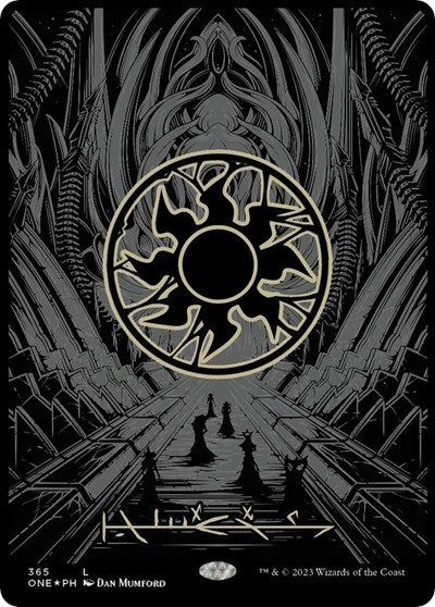 2023 Magic: The Gathering: Phyrexia: All Will Be One (ONE) - Plains Phyrexian Full Art Oil Slick Raised Foil (#365, Land) (Foil, Near Mint)