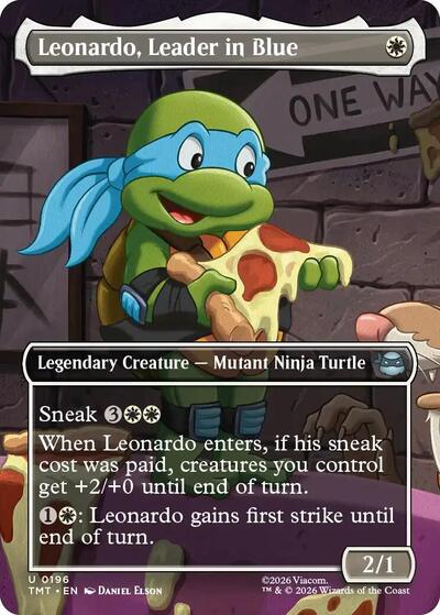 2026 Magic: The Gathering: Teenage Mutant Ninja Turtles (TMT) - Leonardo, Leader in Blue (Borderless) (#196, Uncommon) (, Near Mint)