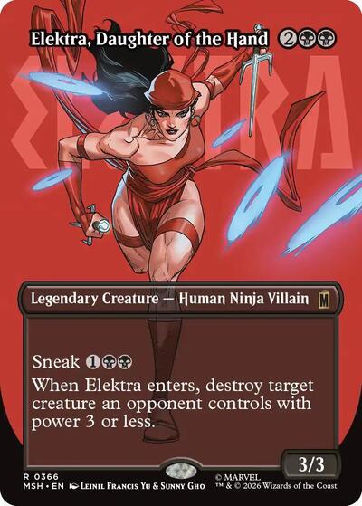 2026 Magic: The Gathering: Marvel Super Heroes (MSH) - Elektra, Daughter of the Hand (Borderless) (0366) (#366, Rare) (, Near Mint)