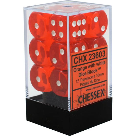 16mm D6 Dice Block (12) - Orange/White