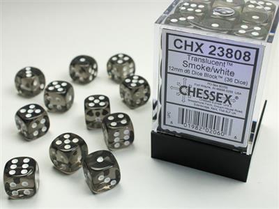 12mm D6 Dice Block (36) - Translucent Smoke/White